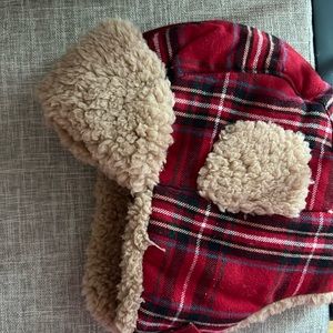 2T plaid hat, fleece on inside, never worn